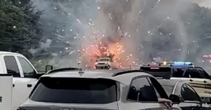 Trailer carrying fireworks ignites in spectacular display on Tennessee highway